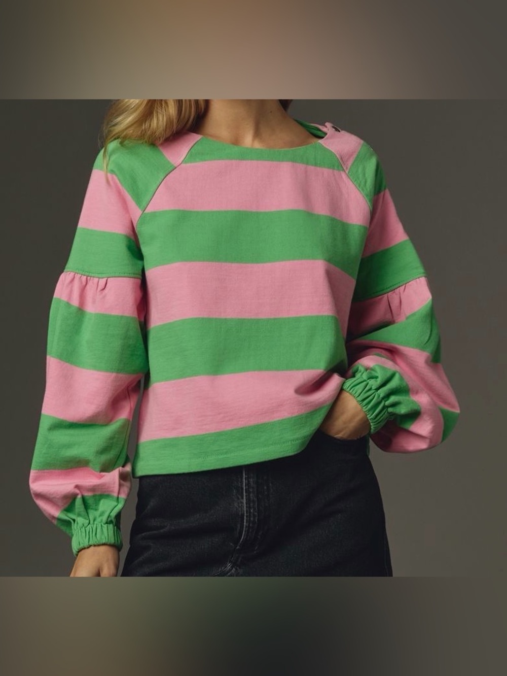 Maeve by Anthropologie Mauve French Terry Puff Sleeve Layered Sweatshirt XXS - Picture 9 of 10
